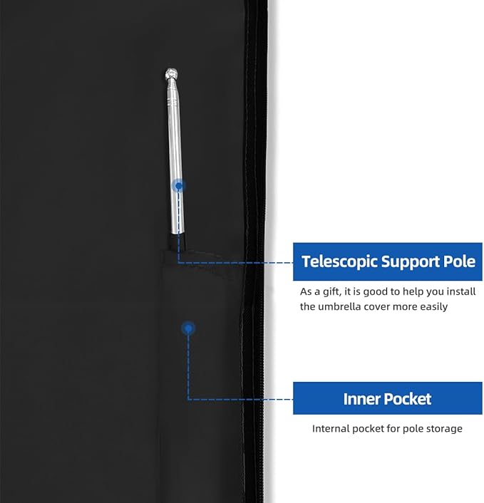 Patio Umbrella Parasol Cover with Air Vent,600D and Waterproof Cantilever Umbrella Covers, Anti-UV Umbrella Covers with Telescopic Support Pole (3-Black, Cantilever 9'-13')