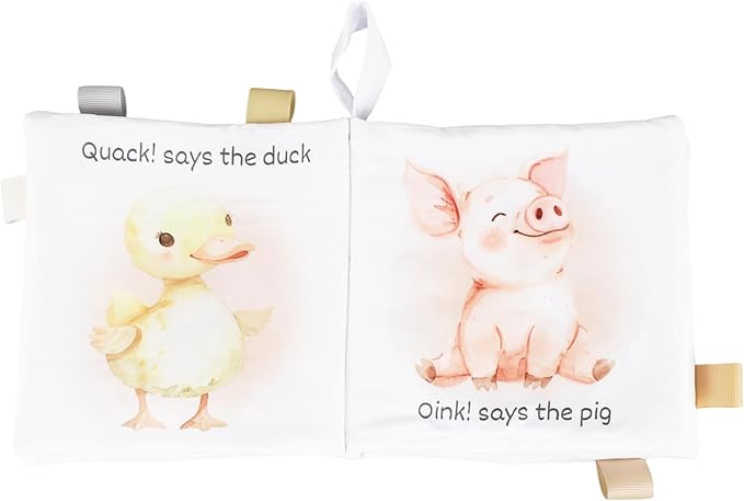 Ali+Oli Baby Cloth Book – Soft Sensory Crinkle Book for Infants 0-12 Months – Early Learning Touch & Feel Tummy Time Toy – Colorful taggies - Newborn Shower Gift - Farm Animals