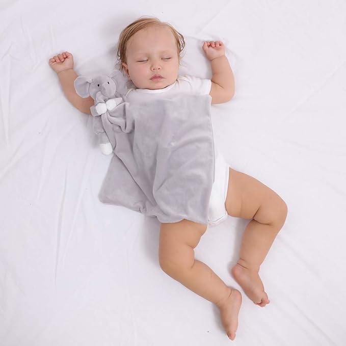 Apricot Lamb Stuffed Animals Security Blanket Gray Elephant Infant Nursery Character Blanket Luxury Snuggler Plush(Gray Elephant, 13 Inches)