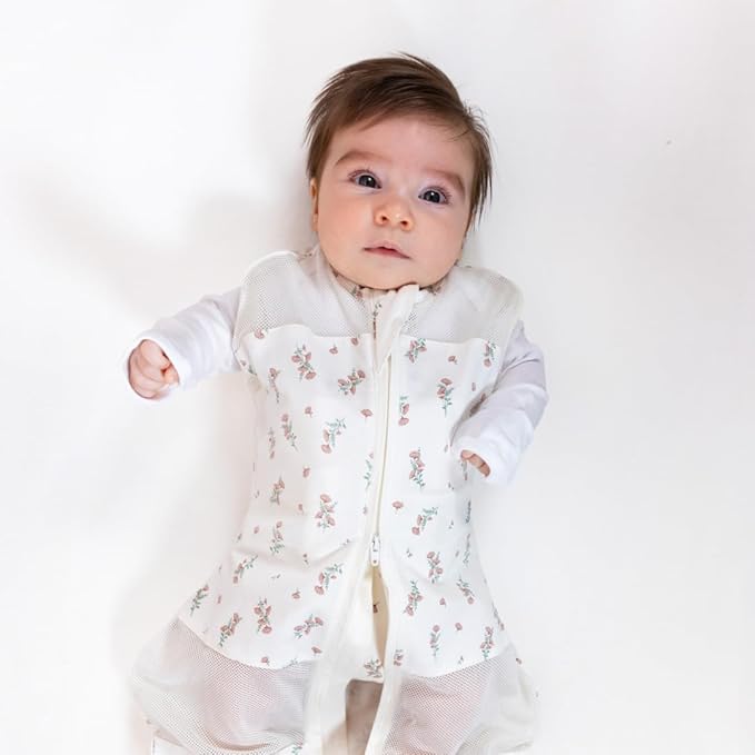 Happiest Baby Sleepea 5-Second Swaddle - 100% Organic Cotton Baby Swaddle Blanket - Doctor Designed Promotes Healthy Hip Development (Ivory Wildflowers, Medium)