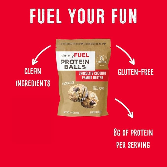 simplyFUEL Whole Food Protein Balls with Probiotics - Chocolate Coconut Peanut Butter Snacks - Protein Snack - Gluten Free Energy Balls (24 Packs)