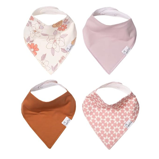Copper Pearl 4 Pack Soft Cotton Baby Bibs for Drooling and Teething, Absorbent Drool Bibs for Baby Girl and Boy, Adjustable to Fit Newborns to Toddlers, Tons of Styles (Ferra)