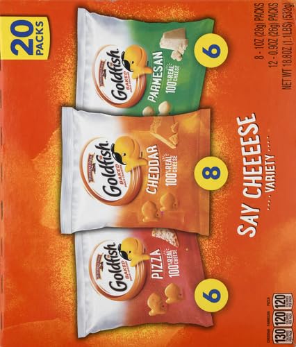 Goldfish Crackers Say Cheeeese Variety Pack with Cheddar, Pizza and Parmesan, Snack Packs, 20 Ct (Pack of 2)