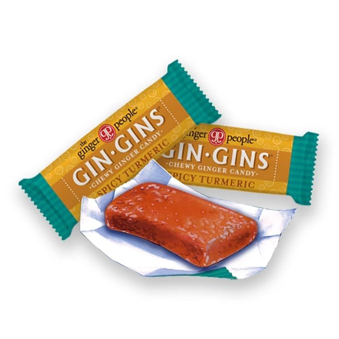 GIN GINS Spicy Turmeric Ginger Chews – Natural Fresh Ginger Candy by The Ginger People – Individually Wrapped Healthy Candy – Turmeric Flavor – Large 1 lb Bag (16oz) – Pack of 2