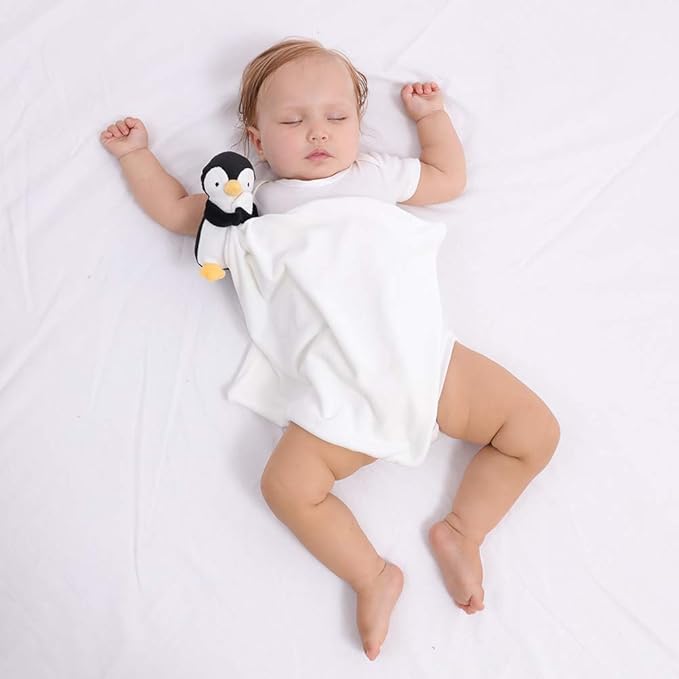 Apricot Lamb Stuffed Animals Security Blanket Black Penguin Infant Nursery Character Blanket Luxury Snuggler Plush(Black Penguin)