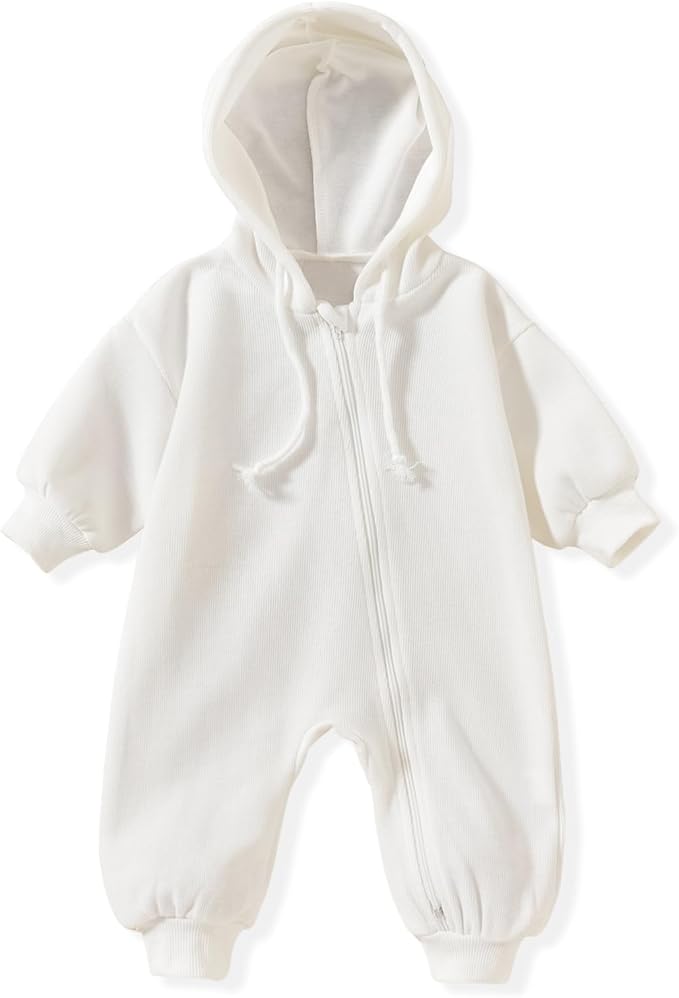 Unutiylo Unisex Baby Boys Girls Long Sleeve Infant Baby Zipper Hooded Jumpsuits Romper Loose Outfit Clothes