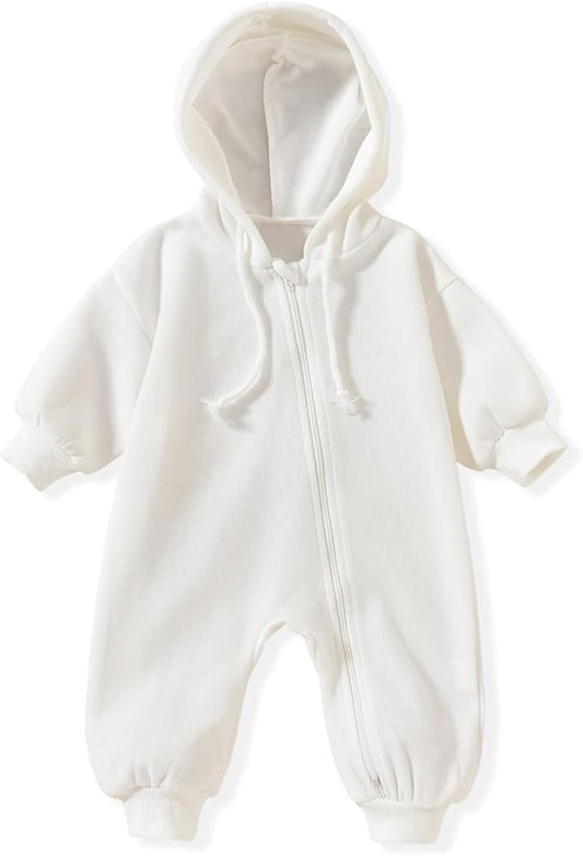 Unutiylo Unisex Baby Boys Girls Long Sleeve Infant Baby Zipper Hooded Jumpsuits Romper Loose Outfit Clothes