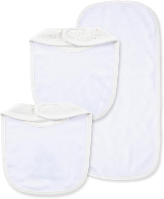 Little Me Clothes for Baby Boys’ and Girls’ 2 Bibs and 1 Burp Cloth Set, Soft Cotton Feeding Essentials with Velcro Closures