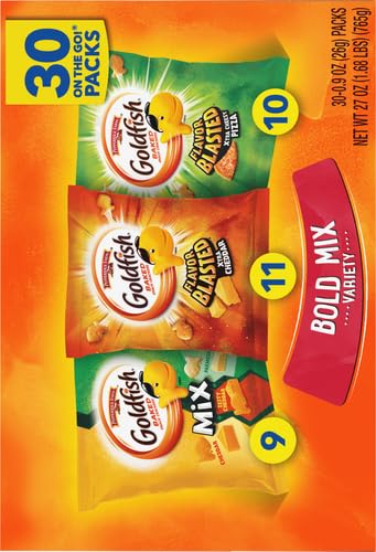 Goldfish Bold Mix Variety Pack Snack Crackers, 1 oz Snack Packs, 30 Ct Box (Pack of 2)