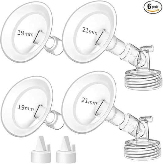 PumpMom-us 19mm and 21mm Oval Flanges Breast Shield Compatible with Spectra S2 S1 9 Plus Pump Parts, Replacement Duckbill Valves for Spectra Flange Accessories (19mm + 21mm)