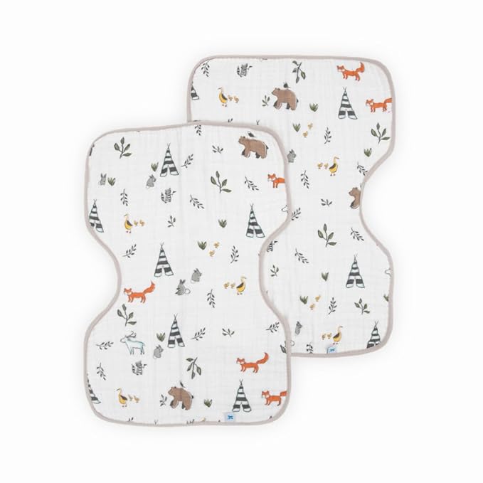 Little Unicorn Ultra-Absorbent Premium Burp Cloth 2 Pack | Soft on Baby's Skin | Larger Size | Ergonomic Design | Set of 2 (Forest Friends)