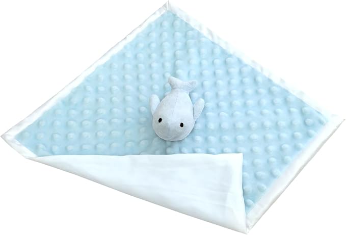 Baby Blue Whale Soft Stuffed Animal Security Blanket, Plush Whale Character Lovey Blanket, Baby Shower/Nursery Gift, Newborn Infant Toddler Snuggle Blankie for Boys Girls, 13 Inches