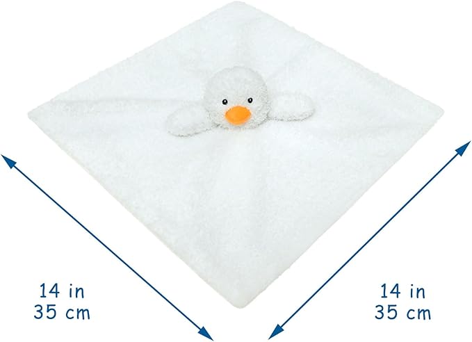 Baby White Duck Soft Stuffed Animal Security Blanket, Plush Duck Character Lovey Blanket, Baby Shower/Nursery Gift, Newborn Infant Toddler Snuggle Blankie for Boys Girls, 14 Inches