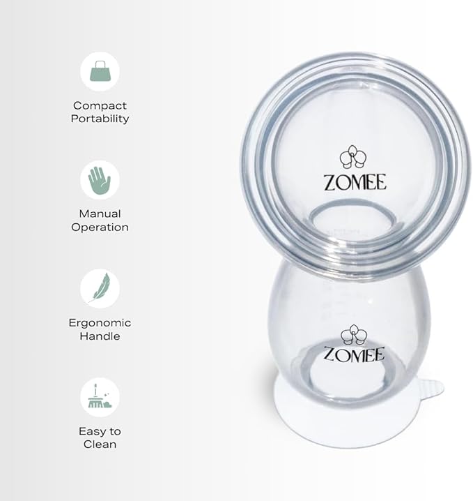 Zomee Manual Breast Pump Silicone Milk Collector – Hands-Free Milk Collection Bottle for Breastfeeding Moms – BPA-Free, Leak-Proof, Spill-Proof Design - Portable & Easy to Clean – 4oz Capacity