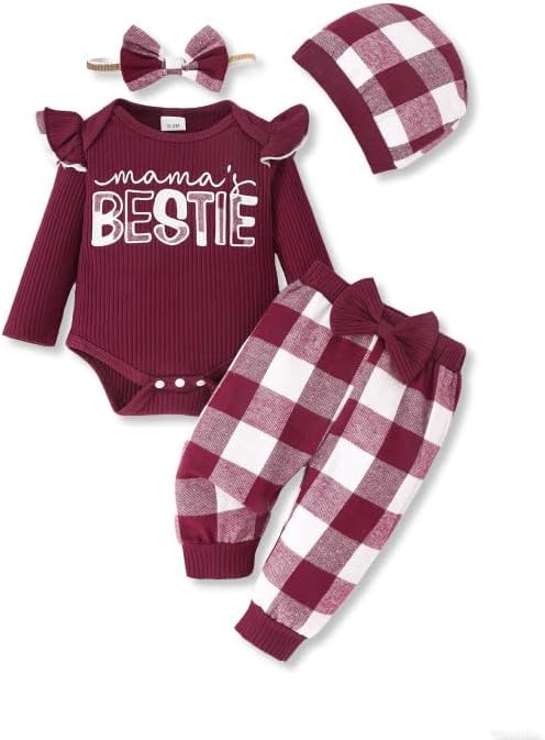 SUNNY PIGGY Baby Girl Clothes Newborn Outfits Infant Ruffle Romper 0-18M Fall Winter Flower Plaid Pants Clothing Set