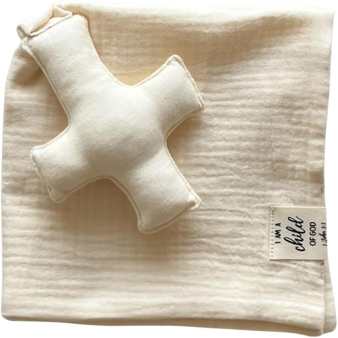 Cross Lovey, Cross Security Blanket, Christian Baby Gift, Baptism Gift, Easter Gift, Newborn Baby Gift, Blessing Blanket (Cream)