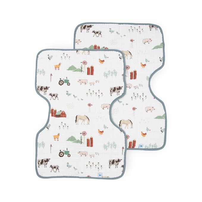 Little Unicorn Ultra-Absorbent Premium Burp Cloth 2 Pack | Soft on Baby's Skin | Larger Size | Ergonomic Design | Set of 2 (Farmyard)