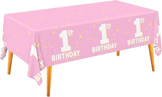 Gatherfun Baby Girl Party Supplies Set: 1st Birthday Decorations, Includes 2-Pack Baby Girl-Themed Tablecloths for First Birthday Decorations, Disposable Table Covers 54 x 108 Inch