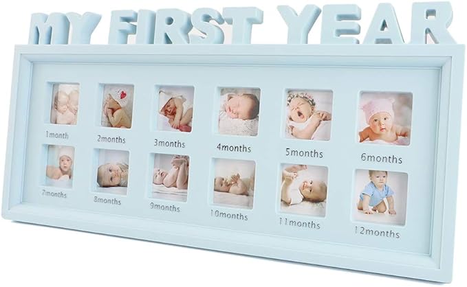 My First Year Frame Baby Picture Keepsake Frame for Photo Memories, Blue