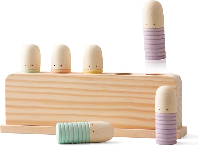 Pop Up Toy Multicolor Puppets | Wooden Color Sorting | STEM Montessori Color Matching Toys | Preschool Learning Educational Toys Gifts for Kids Boys Girls Ages for 3+ Years (Neutral Colours)