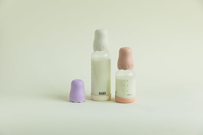 BIBS Boheme Baby Glass Bottle 8 oz /240 ml. Anti-Colic. Round Natural Rubber Latex Nipple. Supports Natural Breastfeeding - Blush