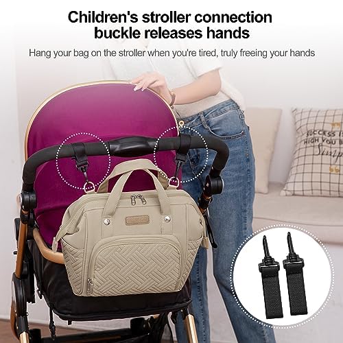 Small Diaper Bag Backpack Diaper Tote Bag, Waterproof Multi-Function Mini Tote Maternity Bags Travel Backpacks with Insulated Pockets for Mom, Apricot