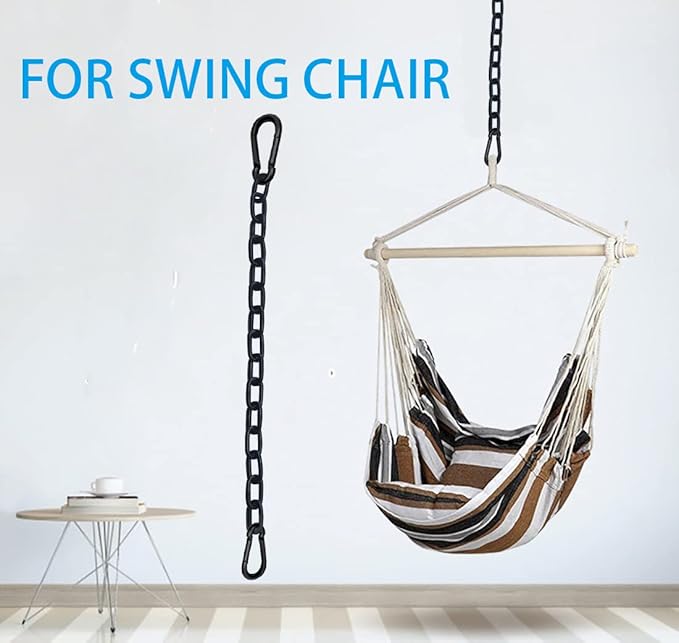 2Pcs Black Heavy Duty Hanging Chains with 4 Carabiners, Chair Hardware for Indoor Outdoor Playground Hanging Chair Hammock Punching Bags 800 LB Capacity (Black Metal Chain-43 Inch-2 Packs)