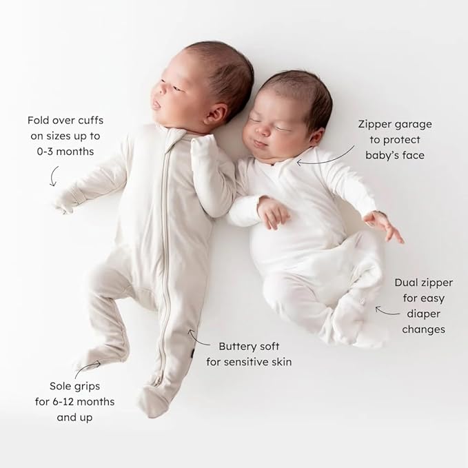 KYTE BABY Unisex Zipper Closure Footies, Rayon Made From Bamboo, 0-24 Months