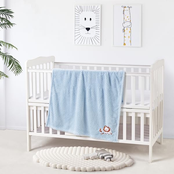 CREVENT Baby Welcome Gift Set Storage Basket with 2 Blankets+ 1 Security Blanket + 1 Taggie + 1 Gift Bag with Ribbon (Blue)