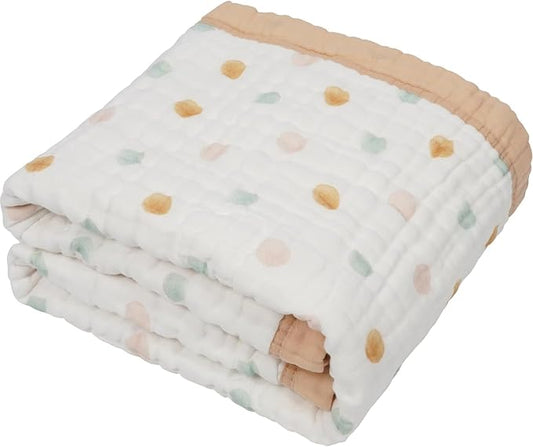 Organic Cotton Muslin Baby Blanket for Boys & Girls - Luxurious Soft Toddler Quilt for Swaddling - Gender Neutral Blankets Great Neutral Dot