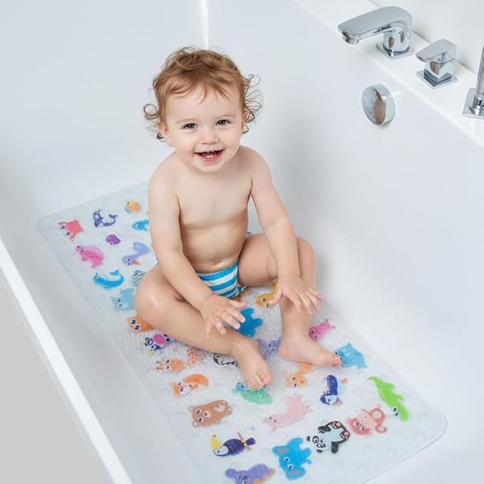 Bath Mats for Tub Kids,Baby Toddler - Large Cartoon Non-Slip Bathroom Bathtub Anti-Slip Shower Mats for Floor 35x15,Machine Washable XL Size Bathroom Mats (Zoo)