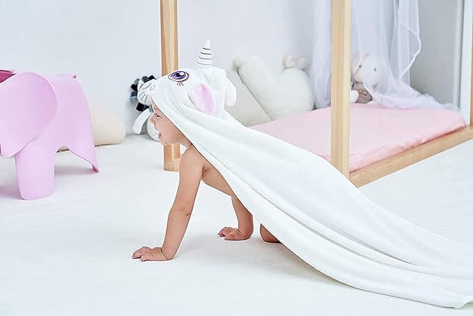 HIPHOP PANDA Hooded Towel - Rayon Made from Bamboo, Bath Towel with Bear Ears for Newborn, Babie, Toddler, Infant - Absorbent Large Baby Towel - Unicorn, 30 x 30 Inch