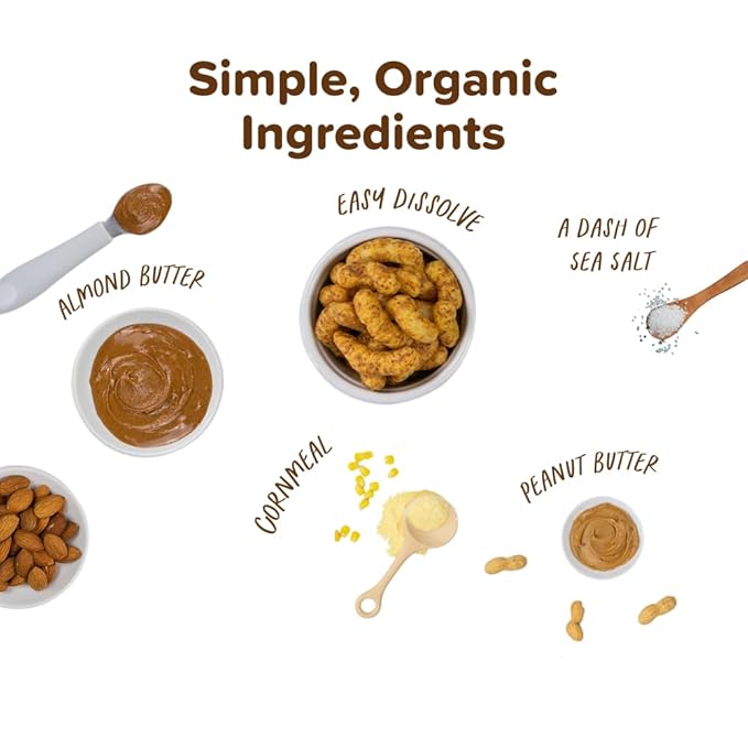 Puffworks Baby Organic Almond Butter Puffs, with Peanut Butter, Plant-Based Protein, USDA Organic, Gluten-Free, Vegan, Non-GMO, Kosher, 0.5 Ounce (Pack of 12)