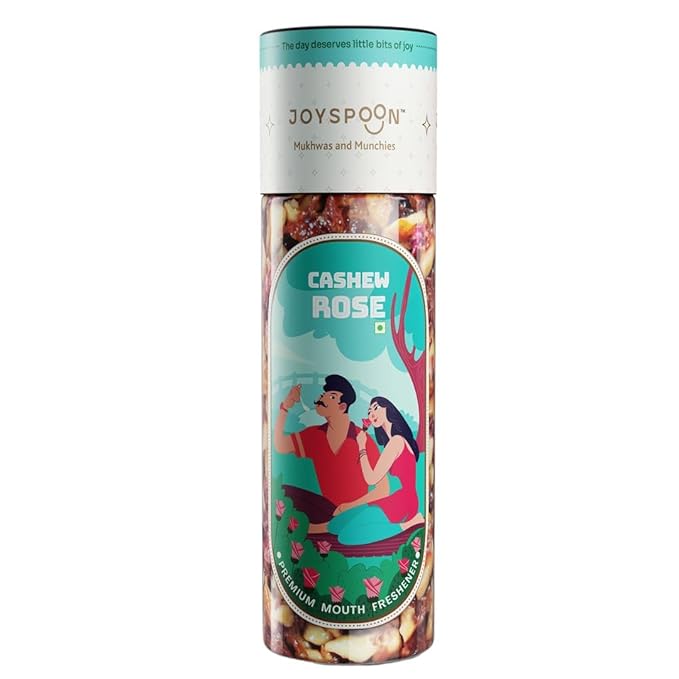 JoySpoon Cashew Rose Mukhwas Mouth Freshener | Supari-Free Mouth Freshner with Almonds, Coconut, Dates & Fennel Seeds | Traditional Mouth Fresheners | 200g