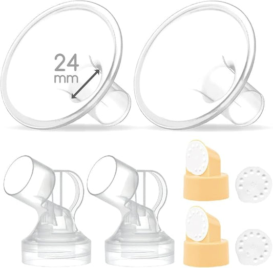 Maymom Pump Parts 2X Detachable Breastshield (24mm) with Valve Membrane and Maymom Connector,Compatible with Medela Breast Pump Parts