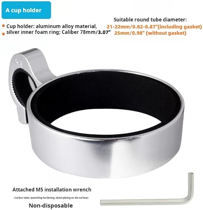 Premium Aluminium Bike Handlebar Cup Holder - Secure, Stylish, and Versatile, Baby Strollers Available (A Cup Holder-Silver)