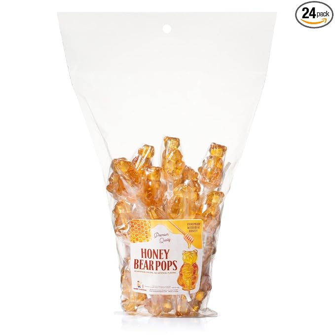 Honey Bear Pops Lollipop Suckers: Individually Wrapped Baby Bear Candy on a Stick by Espeez - Honey Bears (24 Count)