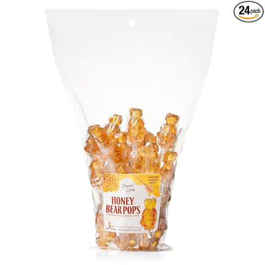 Honey Bear Pops Lollipop Suckers: Individually Wrapped Baby Bear Candy on a Stick by Espeez - Honey Bears (24 Count)