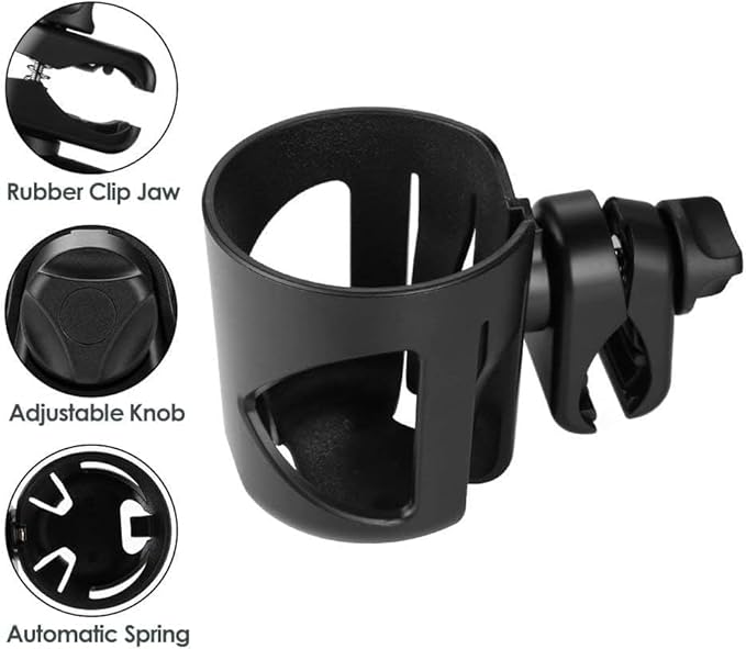 New Cup Holder Compatible with UPPAbaby Cup Holder (for Vista, Cruz and Minu). A Solid Super Secure Fit. 360 Degrees Rotatable. Anti-Shake Spill Resistant. (Black)