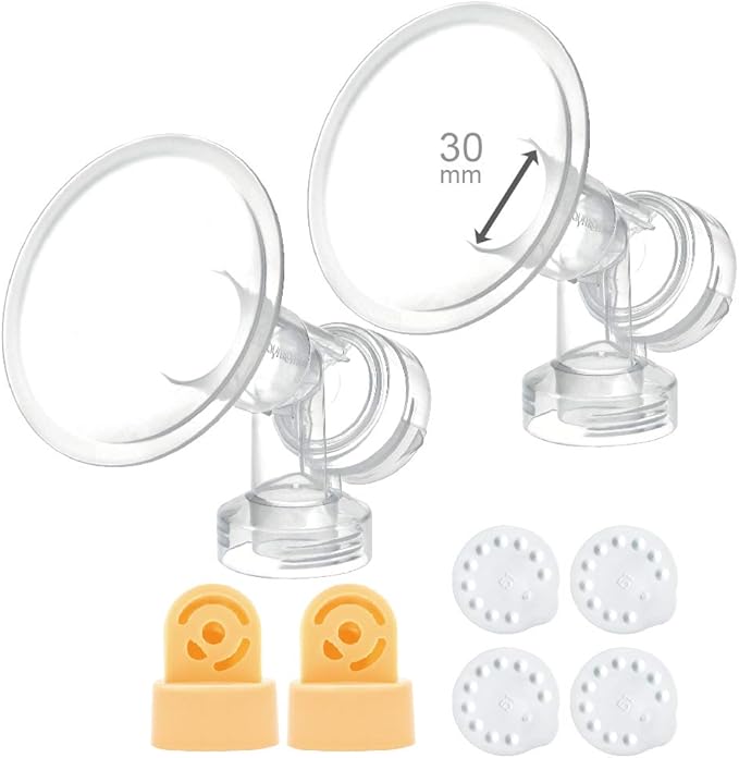 30 mm 2xOne-Piece Extra Large Breastshields w/Valves and Membranes for Medela Breast Pumps; Replacement to Medela PersonalFit 30 Breastshield and Personal Fit Connector; Made by Maymom