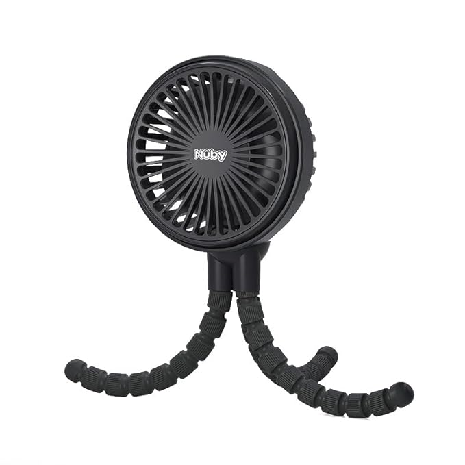 Nuby 3-Speed Stroller Fan with Adjustable Legs - Stroller Accessories - Summer Travel Essentials - Ideal for Car Seats and Play Yards - Black