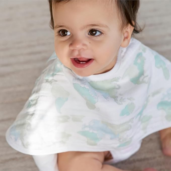 aden + anais Essentials Burpy Bib, 100% Cotton Muslin, Soft Absorbent 4 Layers, Multi-Use Burp Cloth and Bib, 22.5" X 11", Single, Voyager-Ecosphere