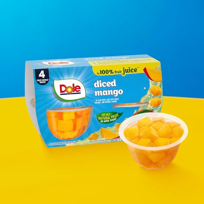 Dole Diced Mango in 100% Fruit Juice - Dole Fruit Bowls - 4 oz Fruit Bowls - 24 Pack