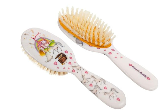 Rock & Ruddle Soft White Natural Boar Bristle Hairbrush for Babies and Young Children (Baby 6.9") - Perfect for Fine Hair Detangling and Smoothing - Designed & Made in UK - Unicorns Design