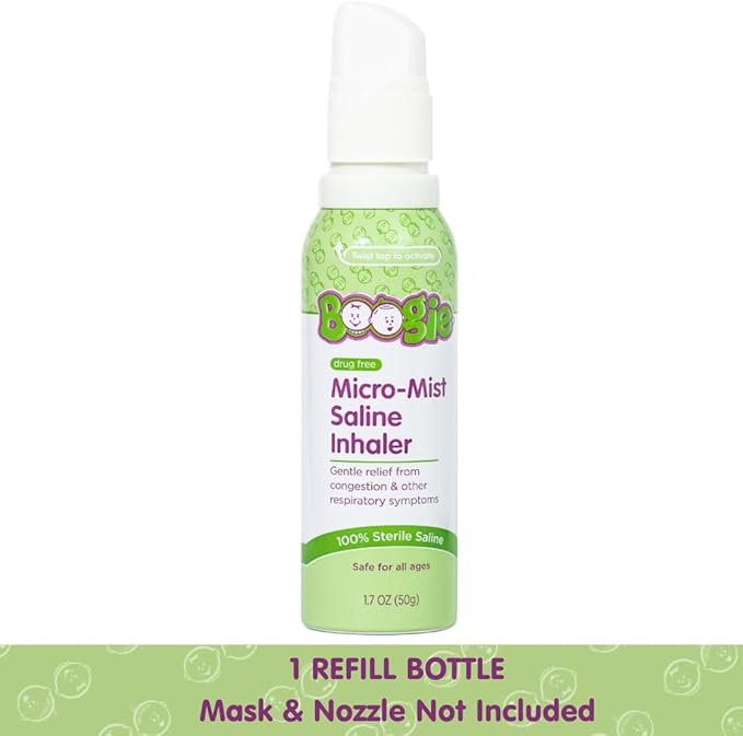 Boogie Micro-Mist Saline Inhaler Refill, Baby Nose Congestion Relief, Nasal Spray for Kids, Pediatrician Recommended, Unscented, 1.7 oz (Pack of 1)