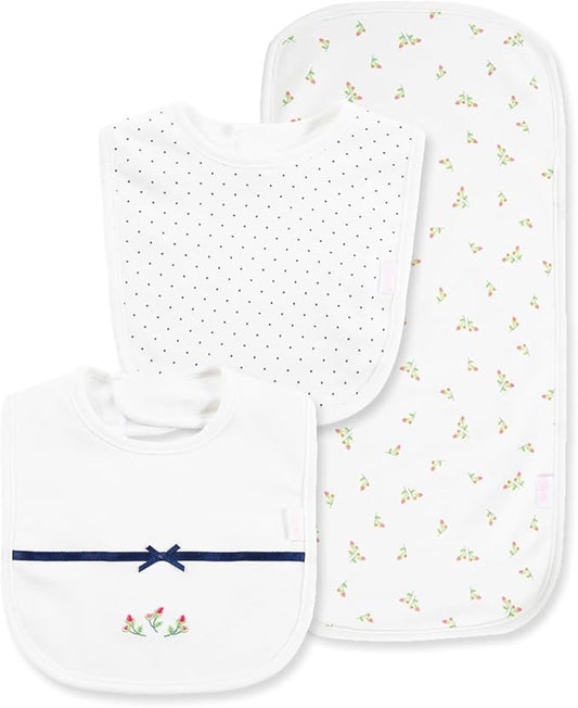 Little Me Clothes for Baby Boys’ and Girls’ 2 Bibs and 1 Burp Cloth Set, Soft Cotton Feeding Essentials with Velcro Closures