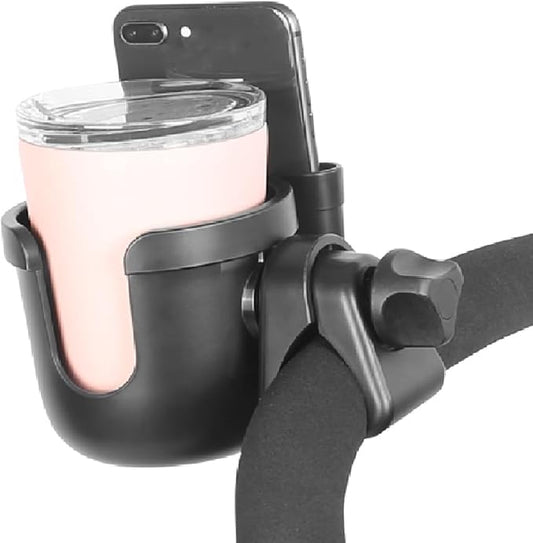Stroller Cup Holder with Phone Holder, 2-in-1 Universal Cup Holder with Phone Mount for Walker, Wheelchair, Stroller, Cup Holder Attachment Fits Most Donna, Uppababy, Bugaboo