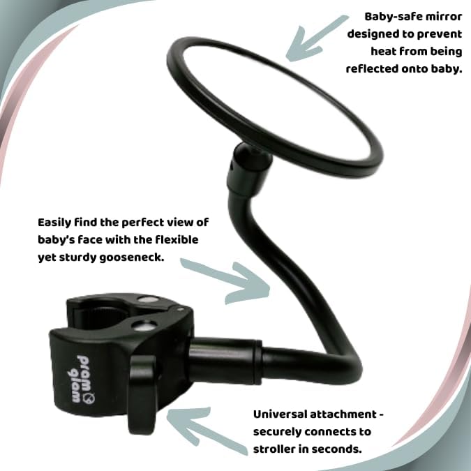 Original Stroller Mirror- See Baby's Face on Walks. Rear View Mirror for Prams and Strollers. Easy Connection. Universal Stroller Accessory for Safety and Connection.