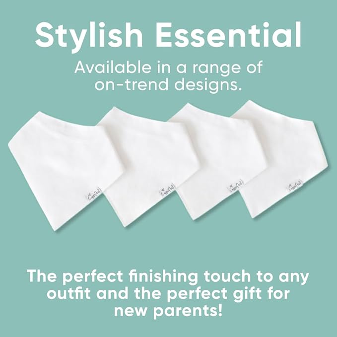 Copper Pearl 4 Pack Soft Cotton Baby Bibs for Drooling and Teething, Absorbent Drool Bibs for Baby Girl and Boy, Adjustable to Fit Newborns to Toddlers (White Basics)
