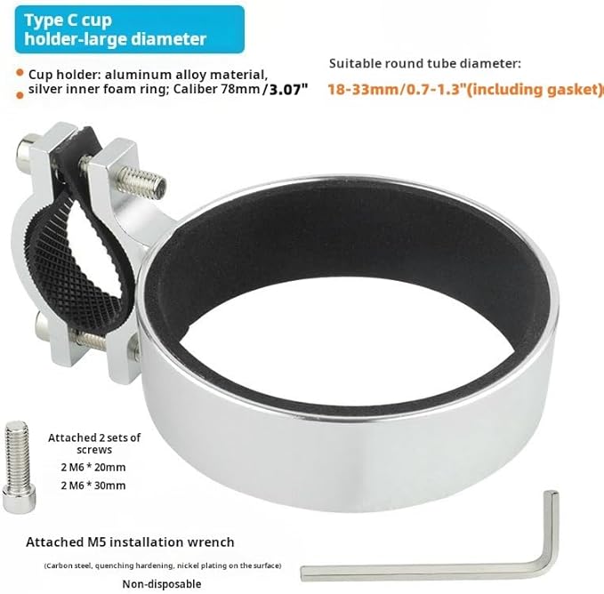 Premium Aluminium Bike Handlebar Cup Holder - Secure, Stylish, and Versatile, Baby Strollers Available (C Cup Holder-Silver)